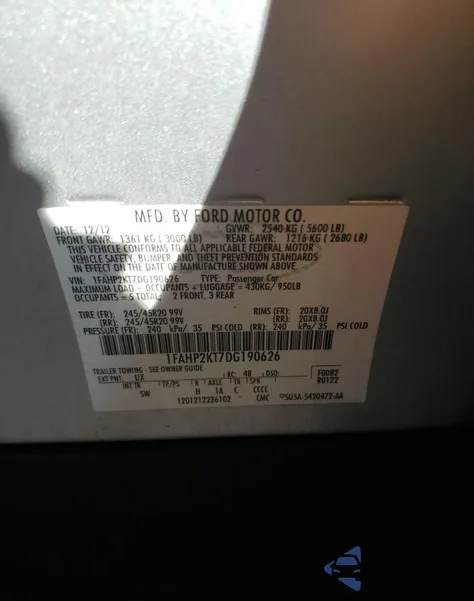 2013 Ford Taurus Sho from USA, damaged, VIN 1FAHP2KT7DG190626